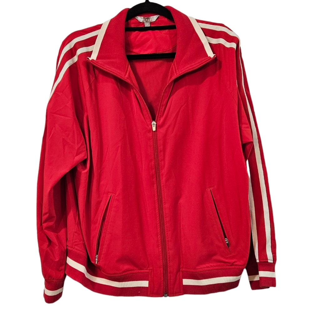 Athleta Red Varsity Jacket with White Stripes